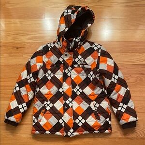 Boys OshKosh Heavyweight Winter Plaid Hooded Jacket in Orange and Black